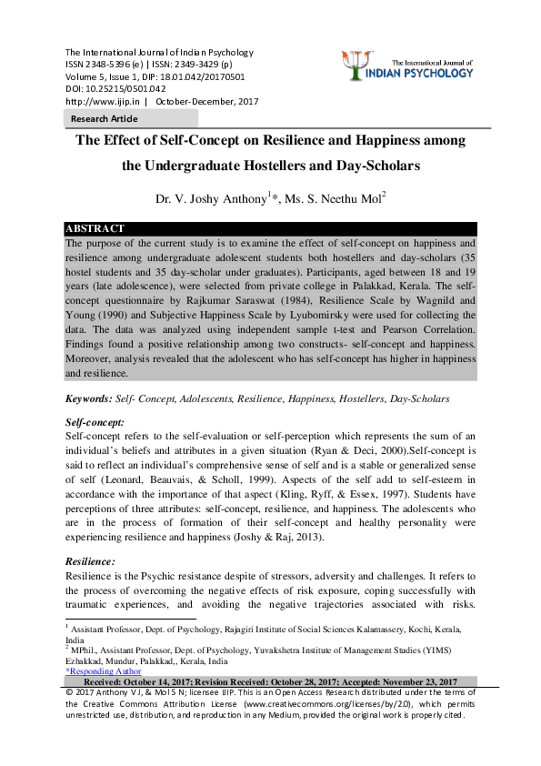 (PDF) The Effect of Self-Concept on Resilience and Happiness among the ...