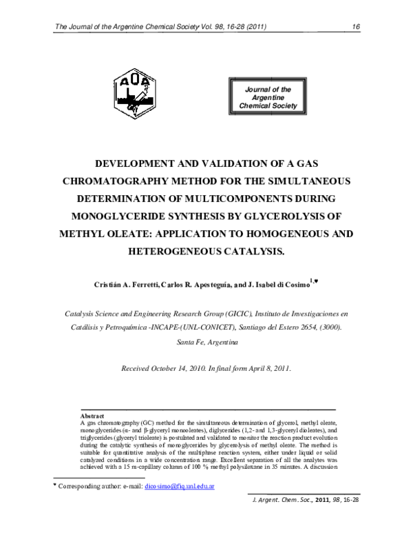 (PDF) Development and validation of a gas chromatography method for the ...