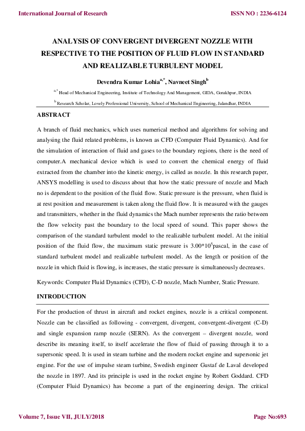 (PDF) ANALYSIS OF CONVERGENT DIVERGENT NOZZLE WITH RESPECTIVE TO THE ...