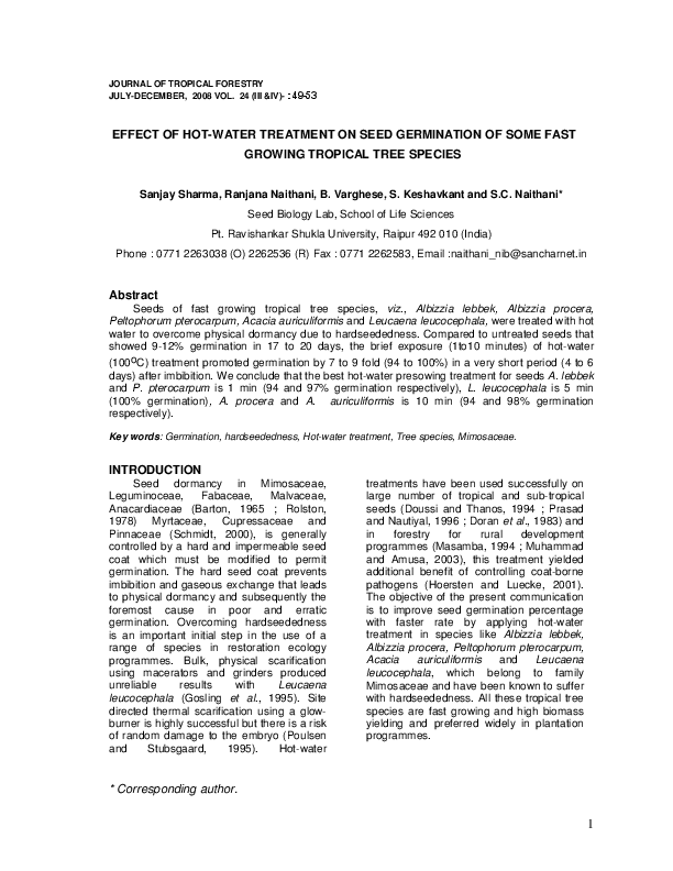(PDF) Effect of hotwater treatment on seed germination of some fast