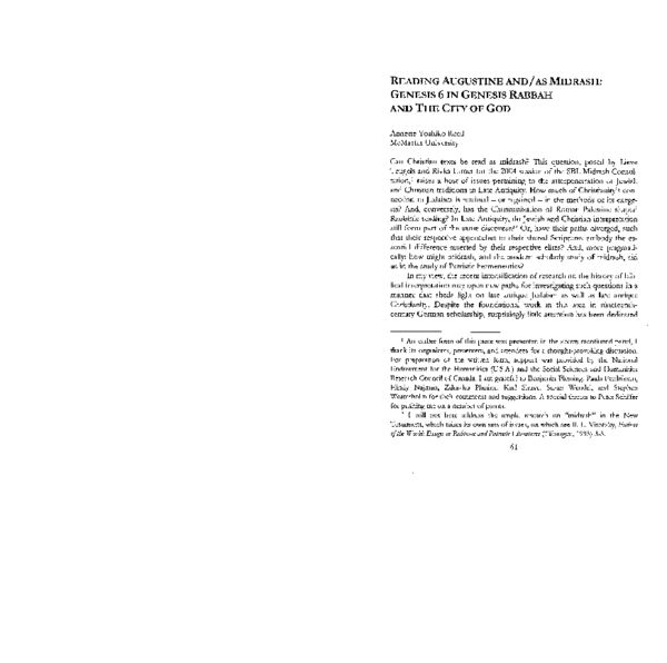 (PDF) Annette Y. Reed, “Reading Augustine and/as Midrash: Genesis 6 in ...