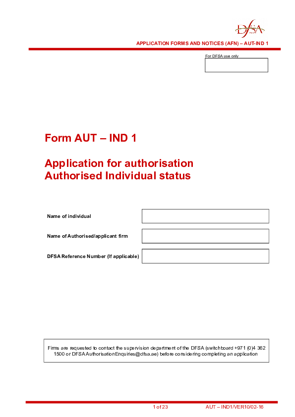 (DOC) Form AUT IND 1 Application for authorisation Authorised