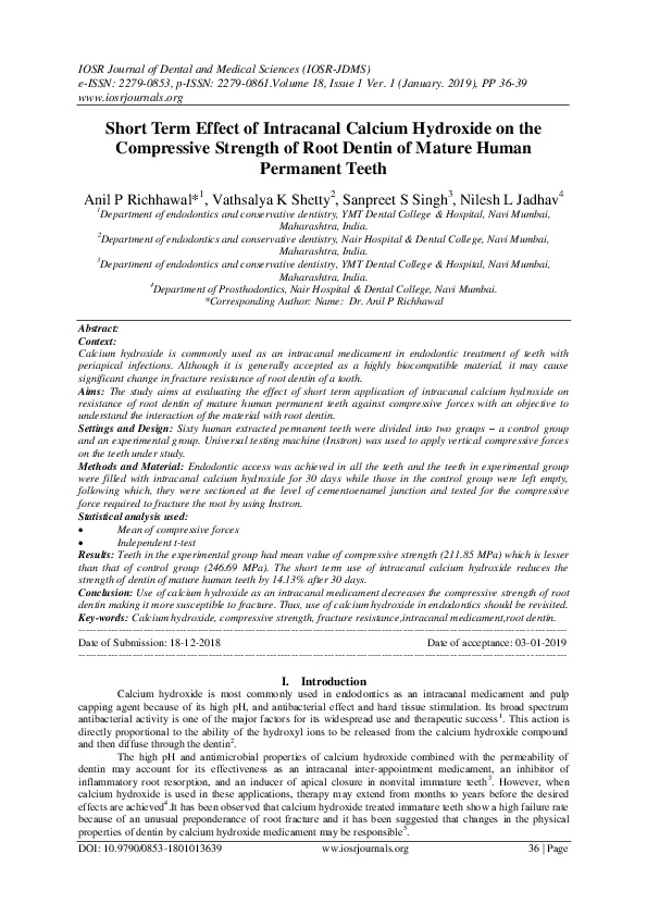 (PDF) Short Term Effect of Intracanal Calcium Hydroxide on the ...