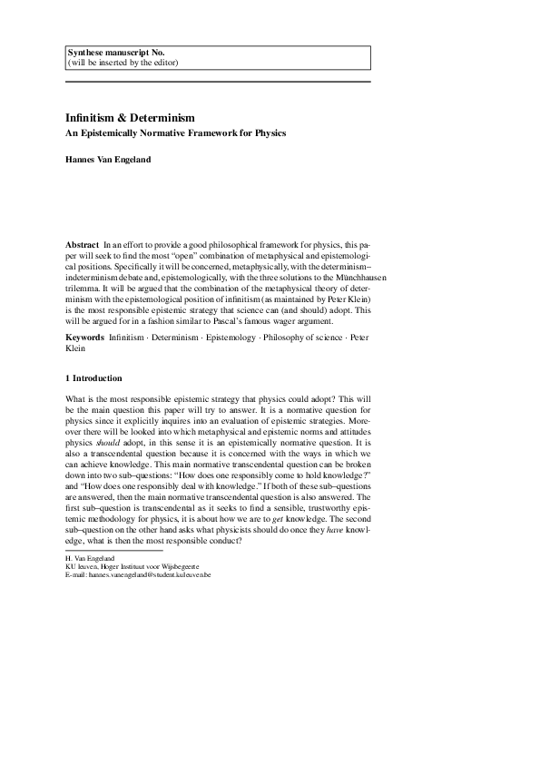 (PDF) Infinitism & Determinism An Epistemically Normative Framework for ...