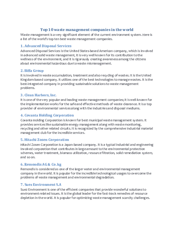 (DOC) Top 10 waste management companies in the world Debbie Guerra