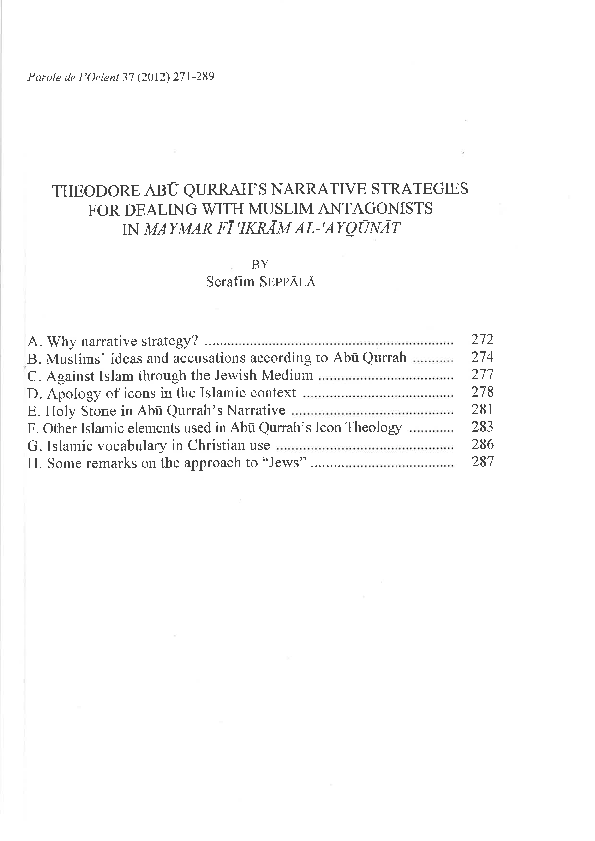 (PDF) Theodore Abu Qurrah's narrative strategies for dealing with