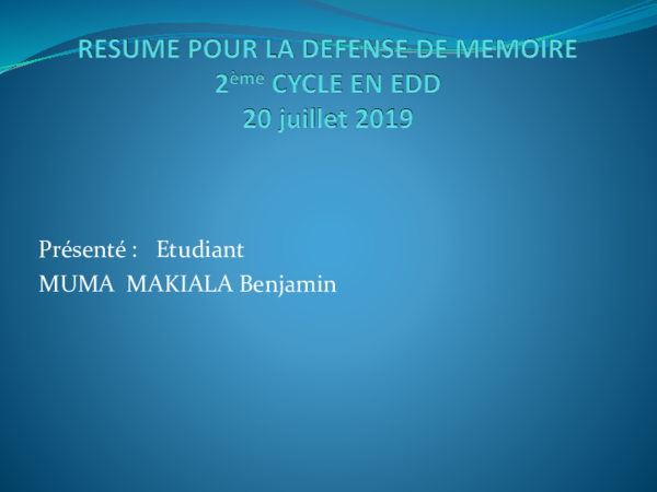 (PPT) RESUME POUR LA DEFENSE DE MEMOIRE 2ème CYCLE