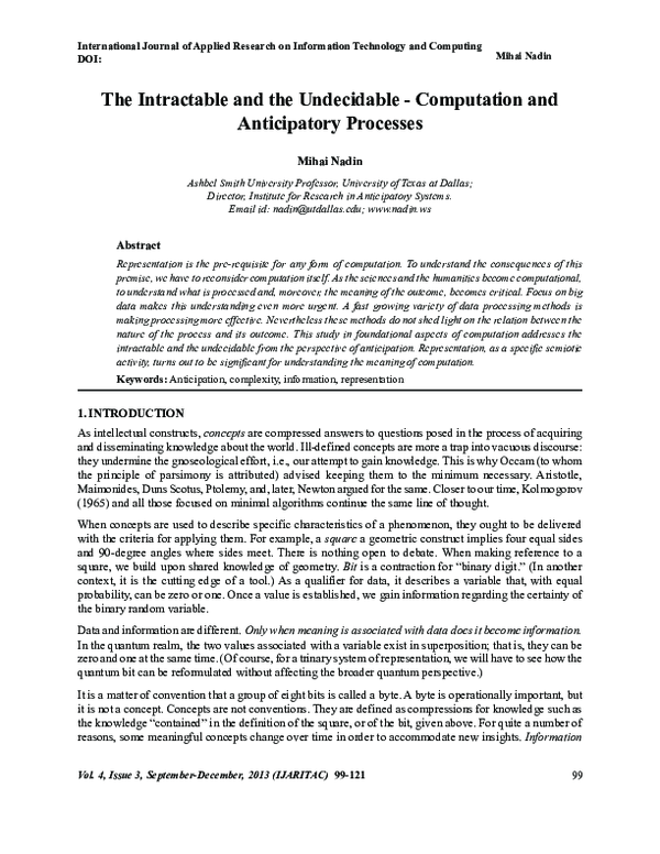 (PDF) The Intractable and the Undecidable -Computation and Anticipatory ...