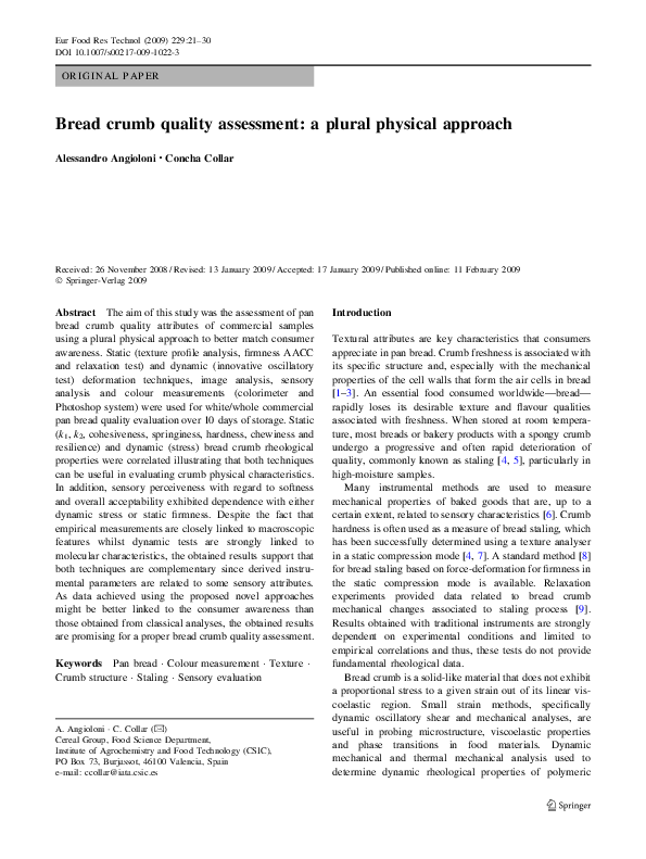 (PDF) Bread crumb quality assessment a plural physical approach şura