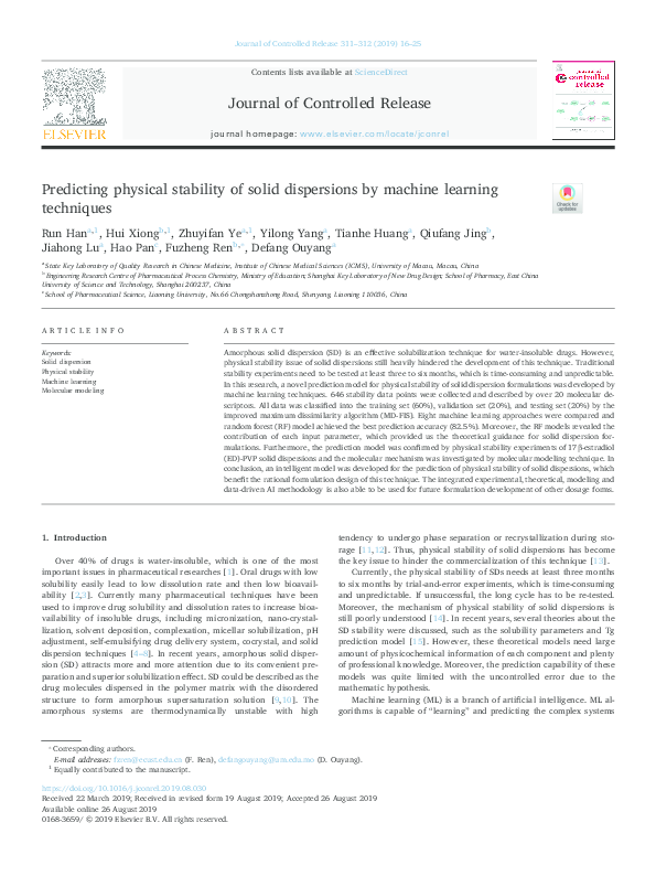 (PDF) Predicting physical stability of solid dispersions by machine ...