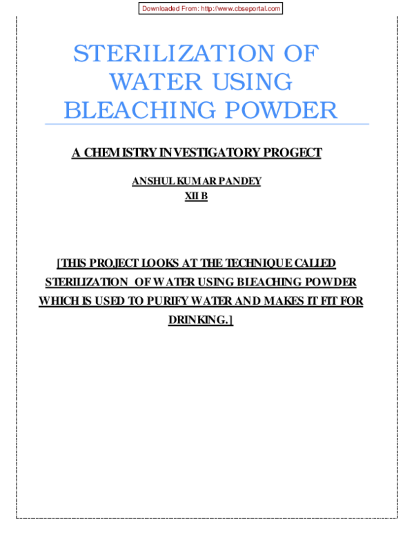 (PDF) STERILIZATION OF WATER USING BLEACHING POWDER A CHEMISTRY