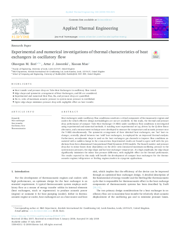 (PDF) Experimental and numerical investigations of thermal ...