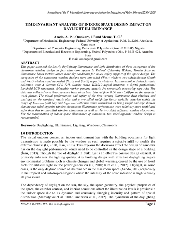 (PDF) TIME-INVARIANT ANALYSIS OF INDOOR SPACE DESIGN IMPACT ON DAYLIGHT ...