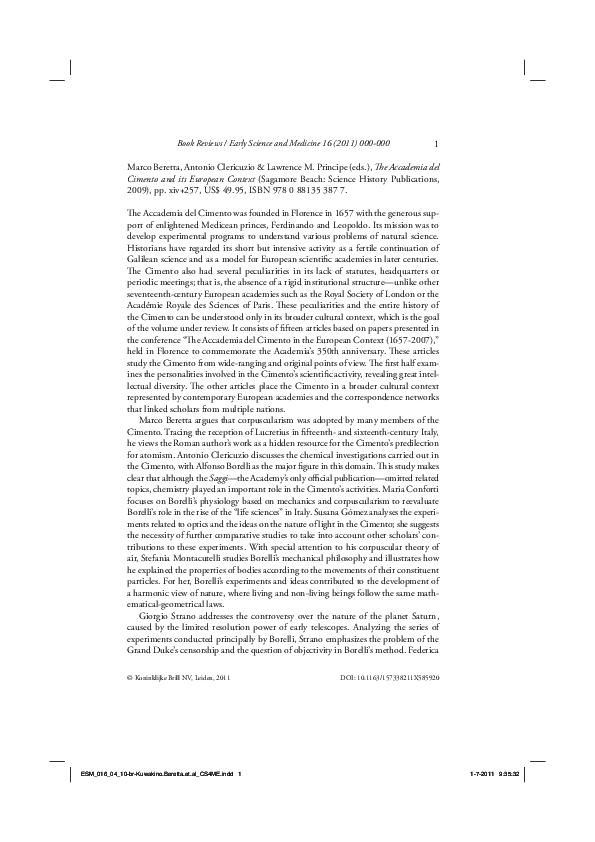 (PDF) The Accademia del Cimento and its European Context