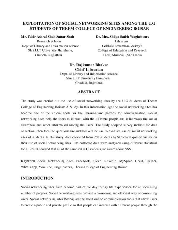 (PDF) EXPLOITATION OF SOCIAL NETWORKING SITES AMONG THE U.G STUDENTS OF ...