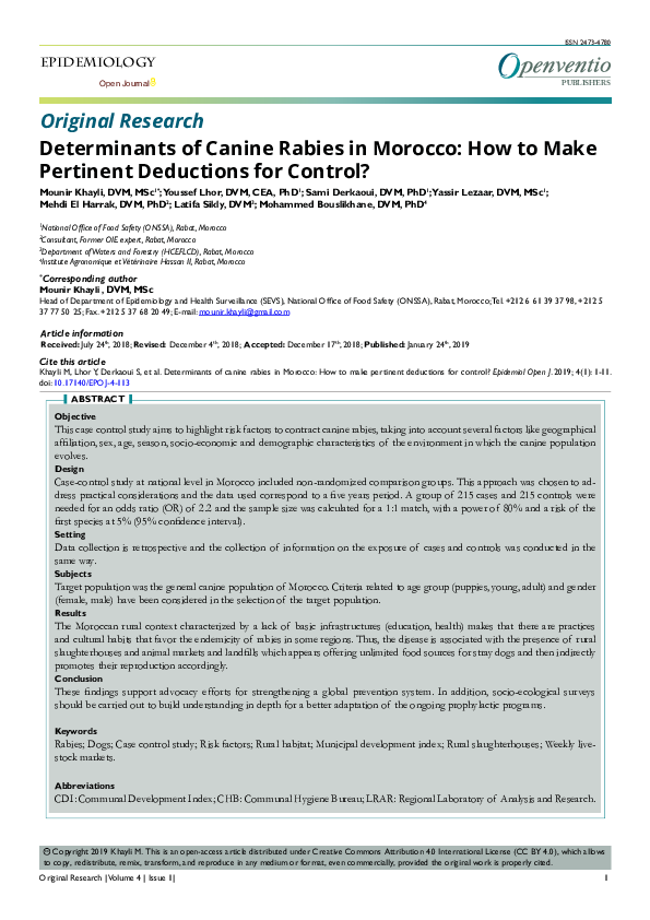 (PDF) Determinants of Canine Rabies in Morocco: How to Make Pertinent ...