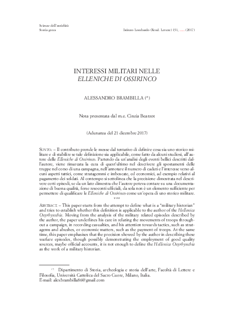 (PDF) Interessi militari nelle Elleniche di Ossirinco Alessandro