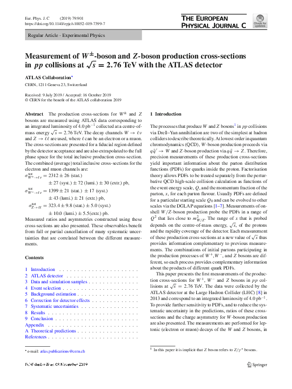 (PDF) Measurement of W ± -boson and Z-boson production cross-sections ...