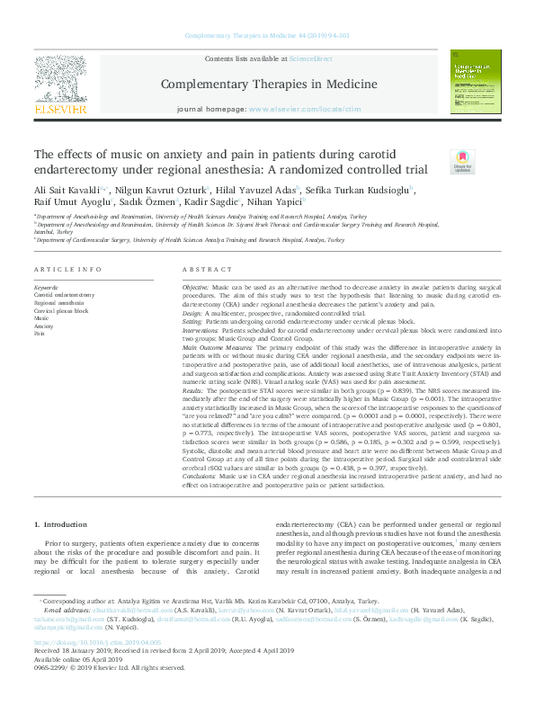 (PDF) The effects of music on anxiety and pain in patients during ...