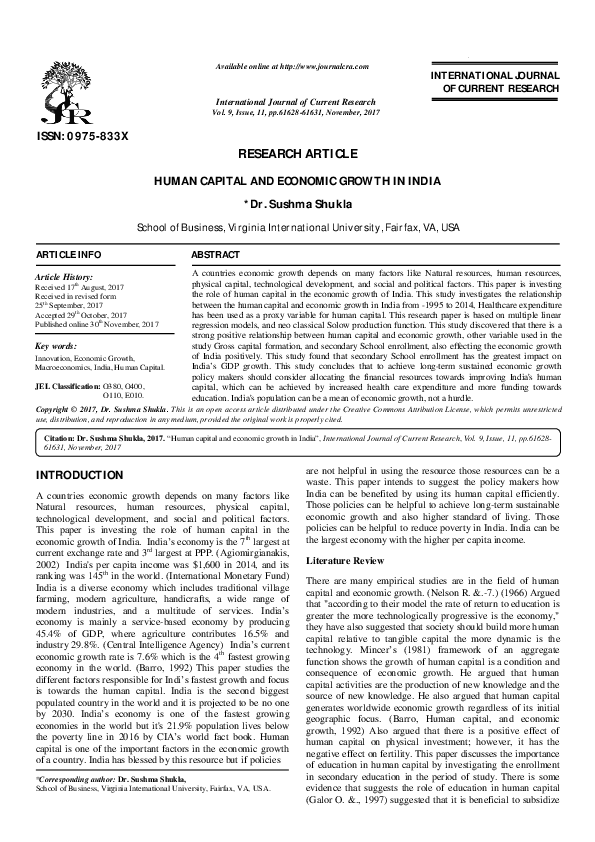 (PDF) HUMAN CAPITAL AND ECONOMIC GROWTH IN INDIA