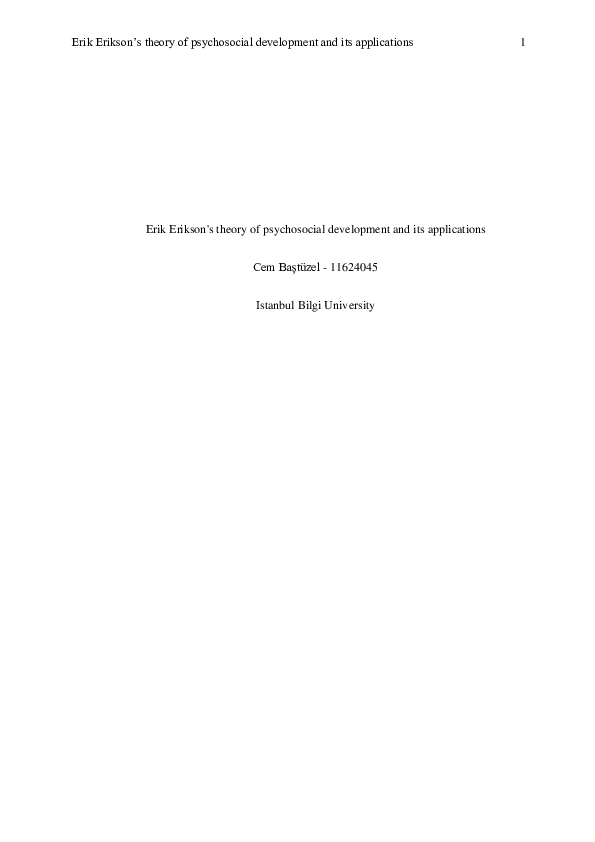 (DOC) Erik Erikson's theory of psychosocial development and its