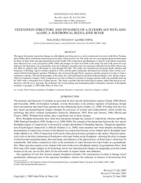 (PDF) Vegetation structure and dynamics of a floodplain wetland along a ...