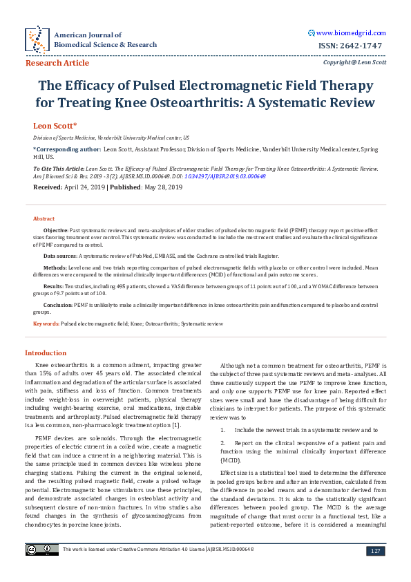 (PDF) The Efficacy of Pulsed Field Therapy for Treating