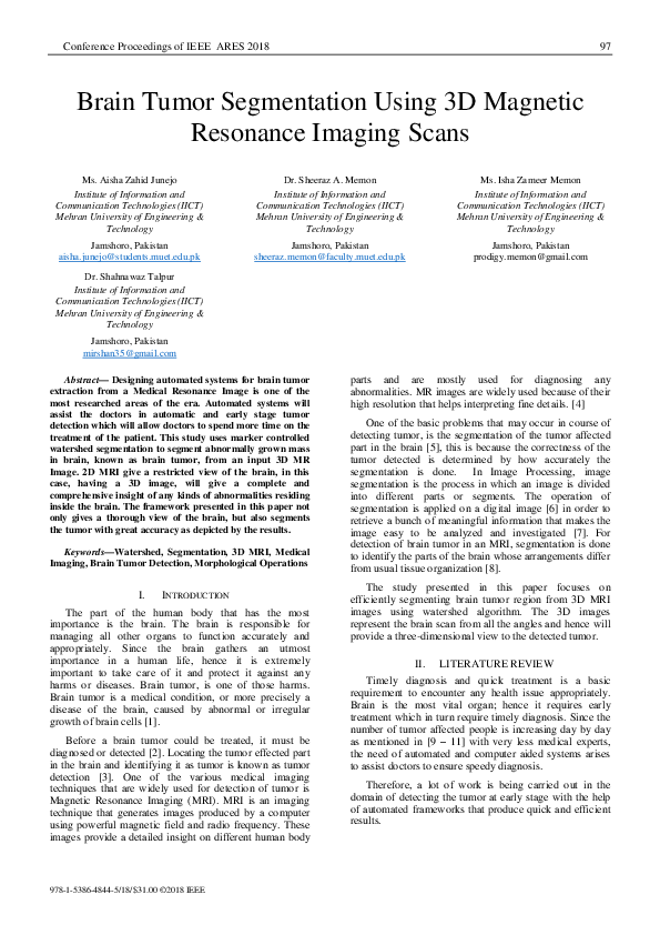 (PDF) Brain Tumor Segmentation Using 3D Magnetic Resonance Imaging Scans