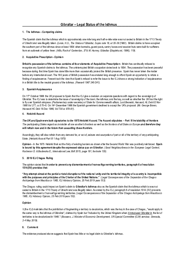 (PDF) Gibraltar Legal Status of the Isthmus Stephen Potts Academia.edu
