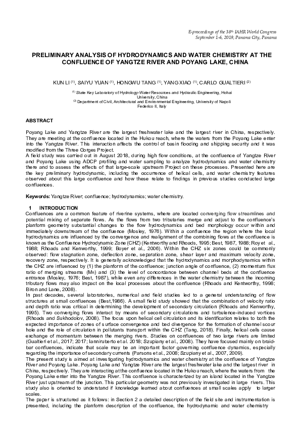 (PDF) Preliminary analysis of hydrodynamics and water chemistry at the ...