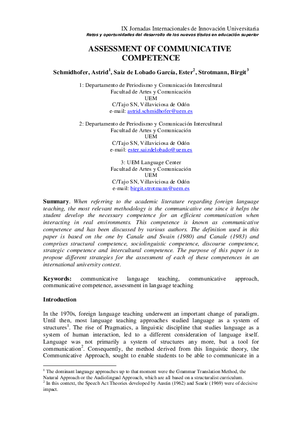 (PDF) Assessment of communicative competence in a foreign language