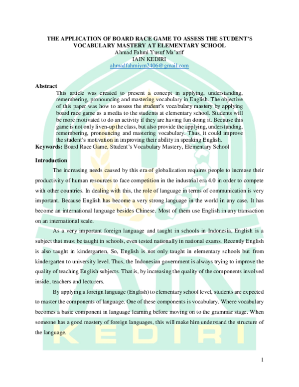 (PDF) THE APPLICATION OF BOARD RACE GAME TO ASSESS THE STUDENT'S