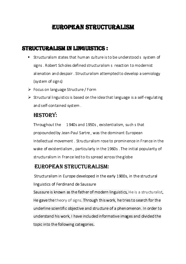 (DOC) European structuralism Structuralism in linguistics