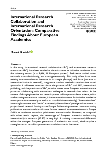(PDF) International Research Collaboration and International Research ...