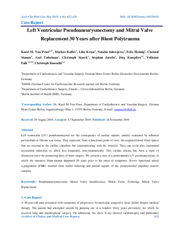 PDF Left Ventricular Pseudoaneurysmectomy And Mitral Valve 