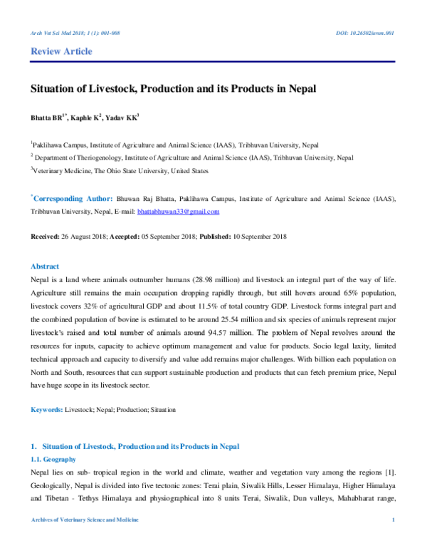(PDF) Situation of Livestock, Production and its Products in Nepal Fortune Journals and bhuwan