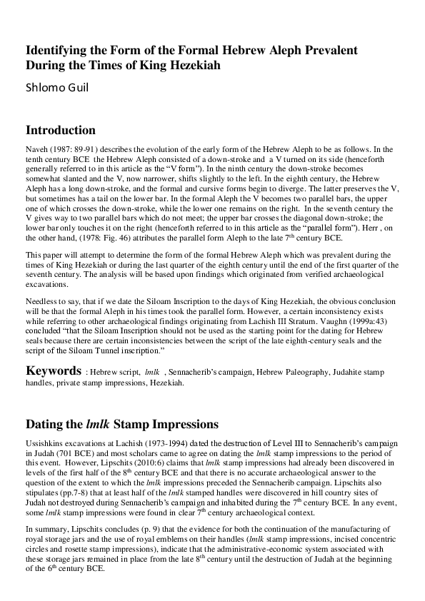 (PDF) Identifying the Form of the Formal Hebrew Aleph Prevalent During ...