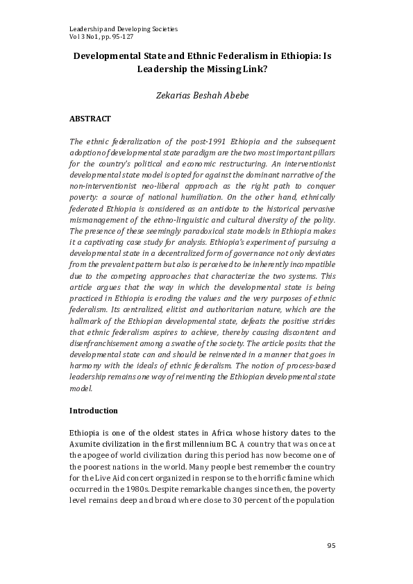 (PDF) Developmetnal state and ethnic federalism in Ethiopia Is
