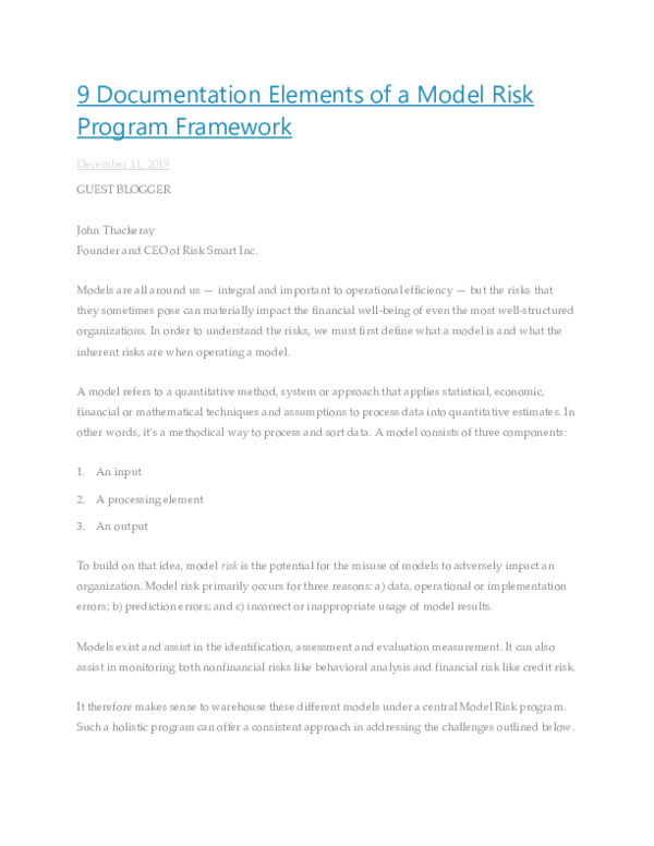 (PDF) 9 Risk Documentation Elements of a Model Risk Program Framework