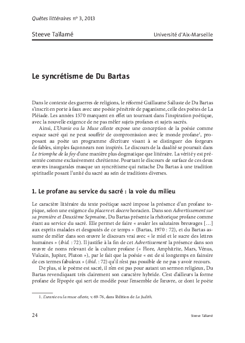 (PDF) Le syncrétisme de Du Bartas