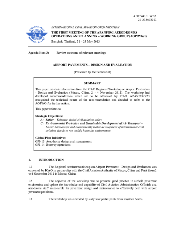(PDF) THE FIRST MEETING OF THE APANPIRG AERODROMES OPERATIONS AND ...
