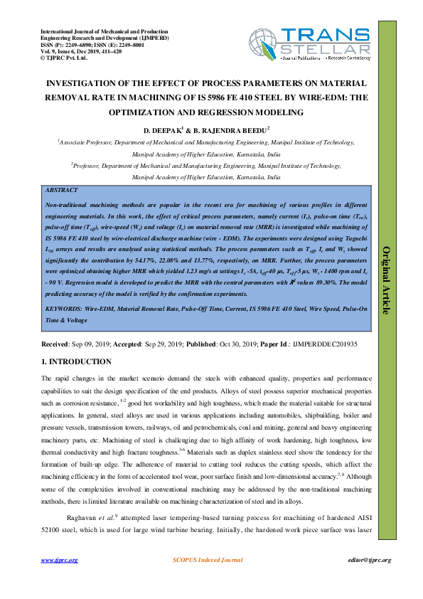(PDF) INVESTIGATION OF THE EFFECT OF PROCESS PARAMETERS ON MATERIAL ...