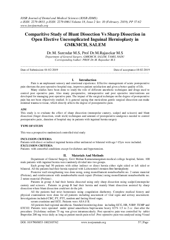 (PDF) Comparitive Study of Blunt Dissection Vs Sharp Dissection in Open