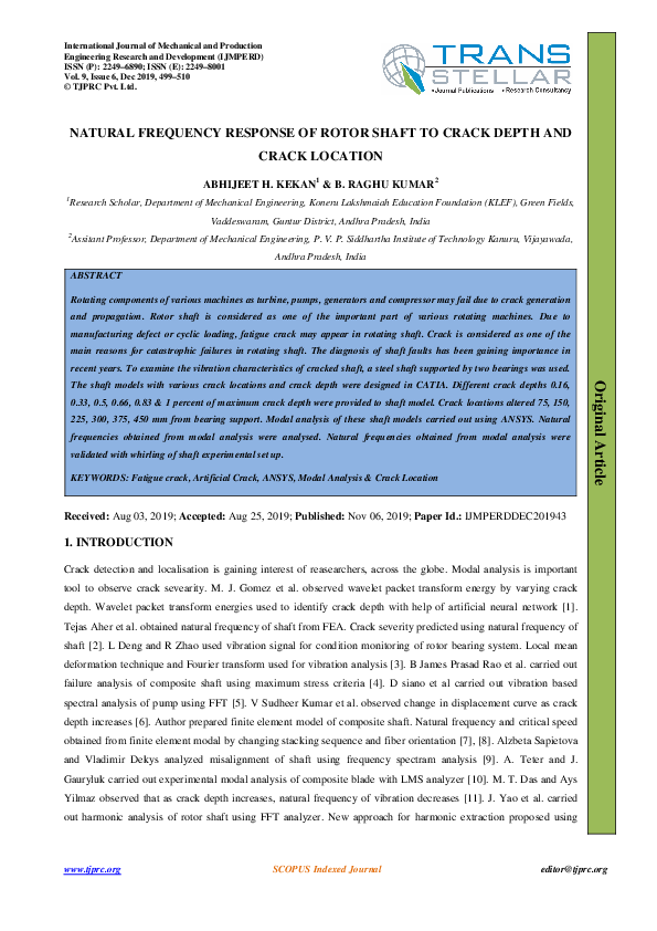 (PDF) NATURAL FREQUENCY RESPONSE OF ROTOR SHAFT TO CRACK DEPTH AND ...