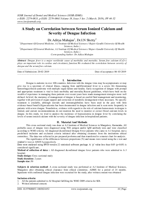 (PDF) A Study on Correlation between Serum Ionized Calcium and Severity ...