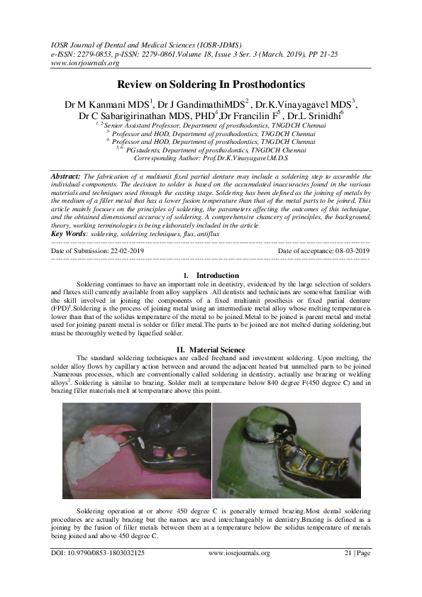 (PDF) Review on Soldering In Prosthodontics IOSR Journals Academia.edu