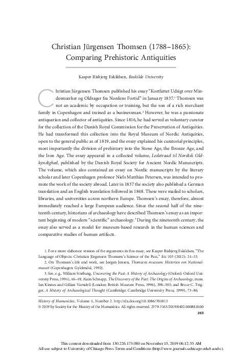 (PDF) Christian Jürgensen Thomsen (17881865) Comparing Prehistoric