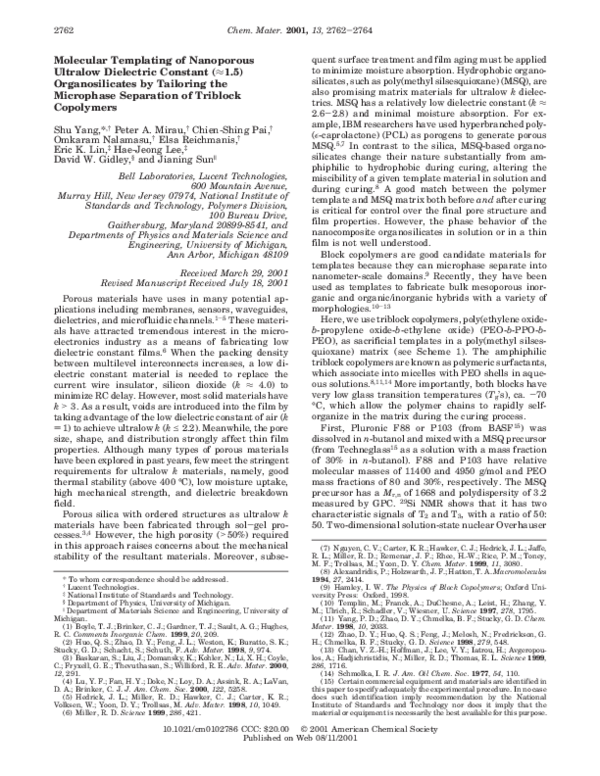 (PDF) Molecular Templating of Nanoporous Ultralow Dielectric Constant ...