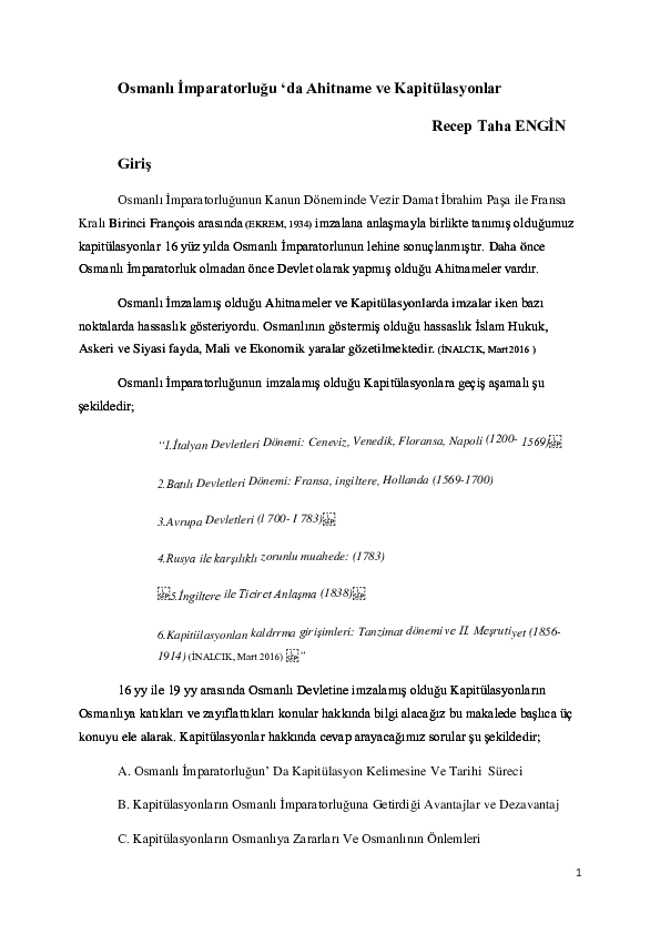 Doc Osmanli Imparatorlugu Da Ahitname Ve Kapitulasyonlar Recep Taha Engin Academia Edu