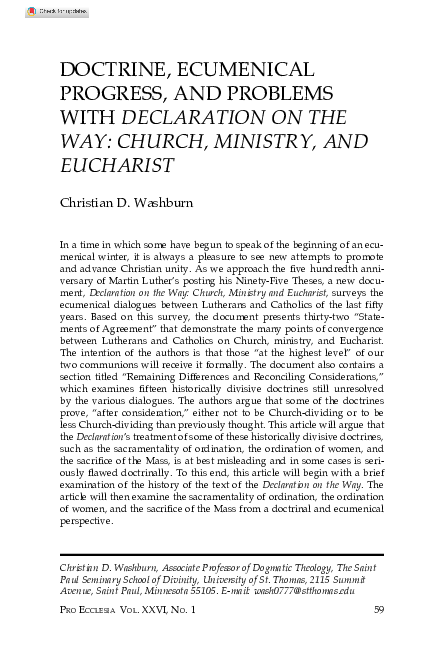 (PDF) Doctrine, Ecumenical Progress, and Problems with Declaration on ...